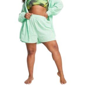 Asos Design Pull On Cotton Shorts Green Size 16 Summer Beach Vacation Boho Flowy